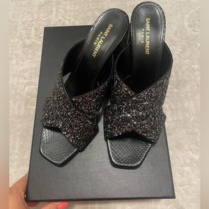 Saint Laurent Glitter LouLou 95 Glitter Mule Sandal size 39